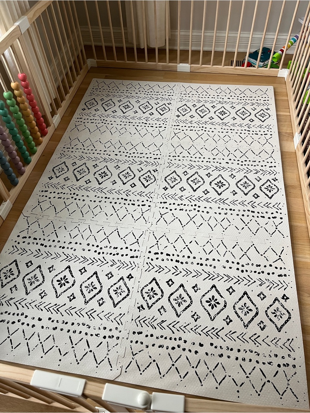 Lillefolk 4x6 baby play mat, Boho, black and white, foam tiles